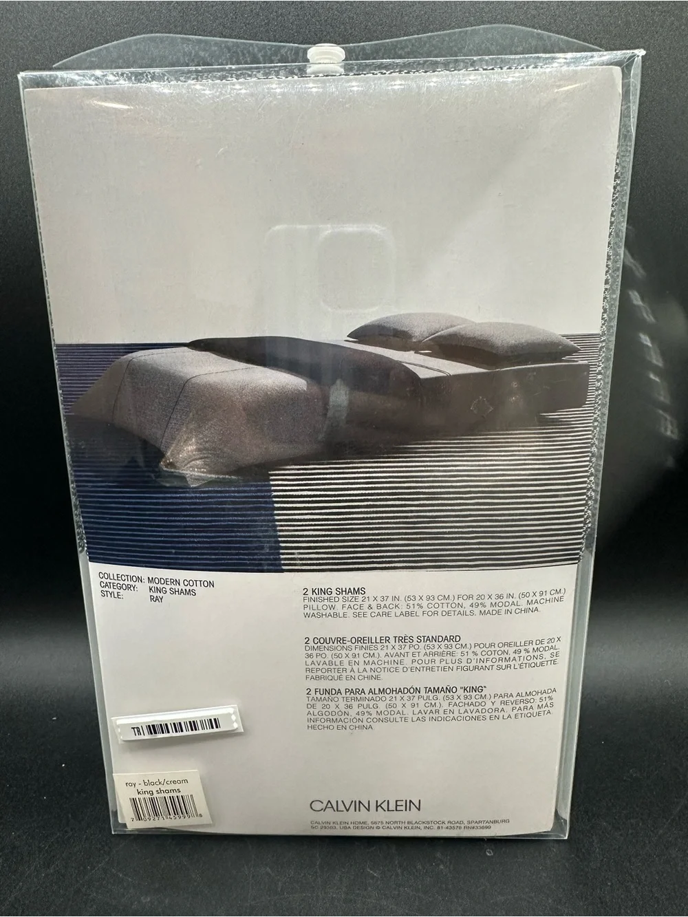 NWT Calvin Klein Modern Cotton Ray Bedding Sham KING Set of 2 Black Cream